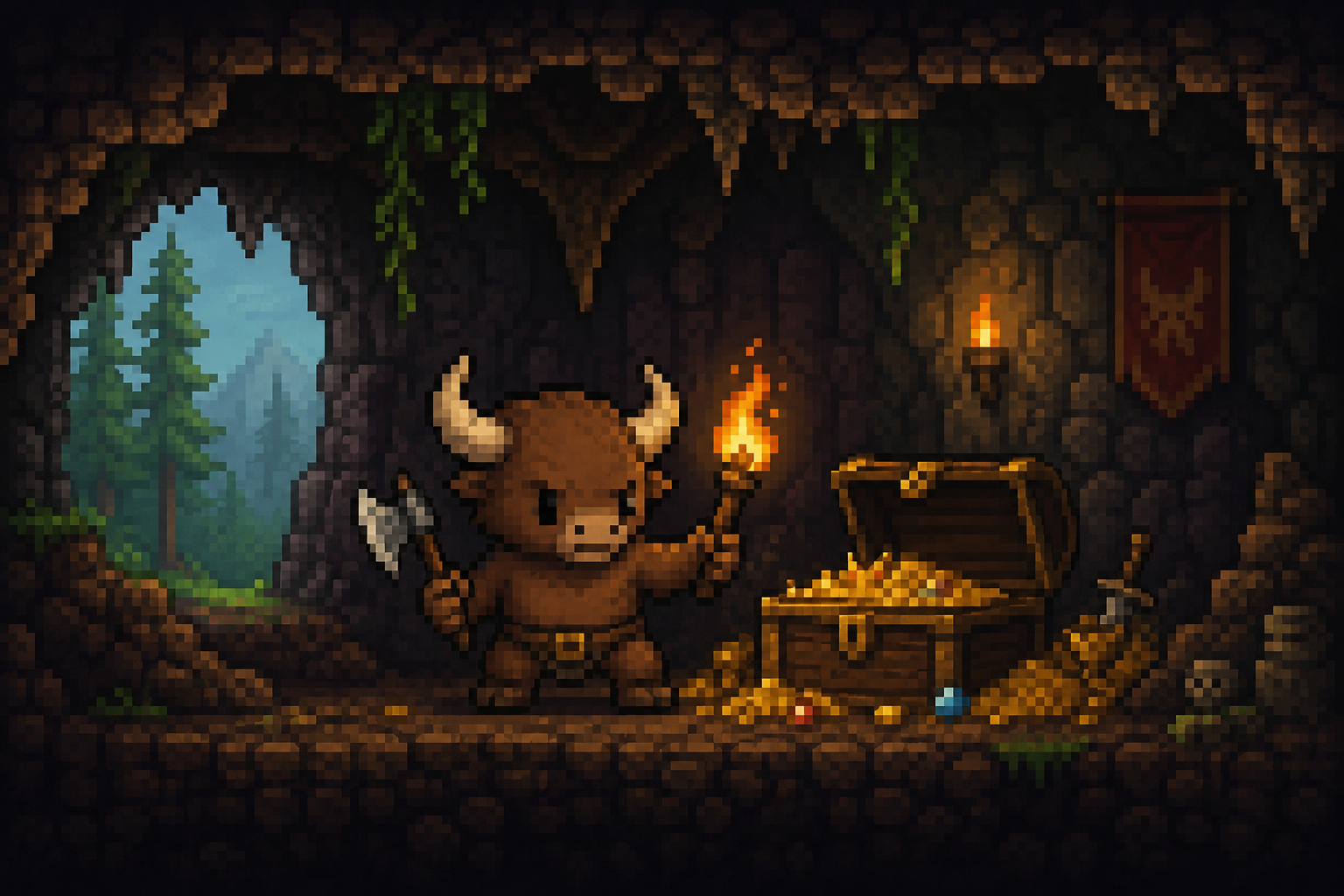 Minitaur exploring a treasure vault deep underground